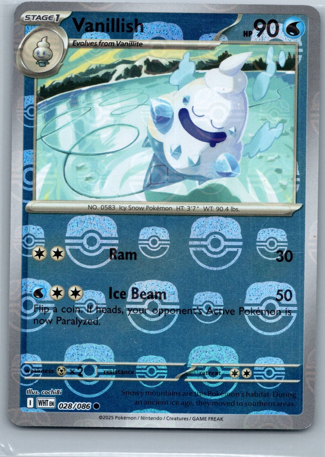 Vanillish 028/086 Common White Flare Pokemon Near Mint  masterball