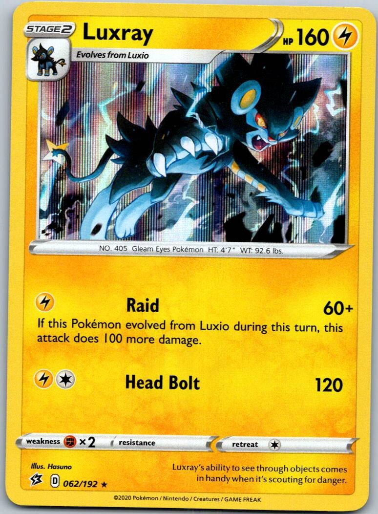 Luxray 062/192 Holo Rare Rebel Clash Pokemon Near Mint