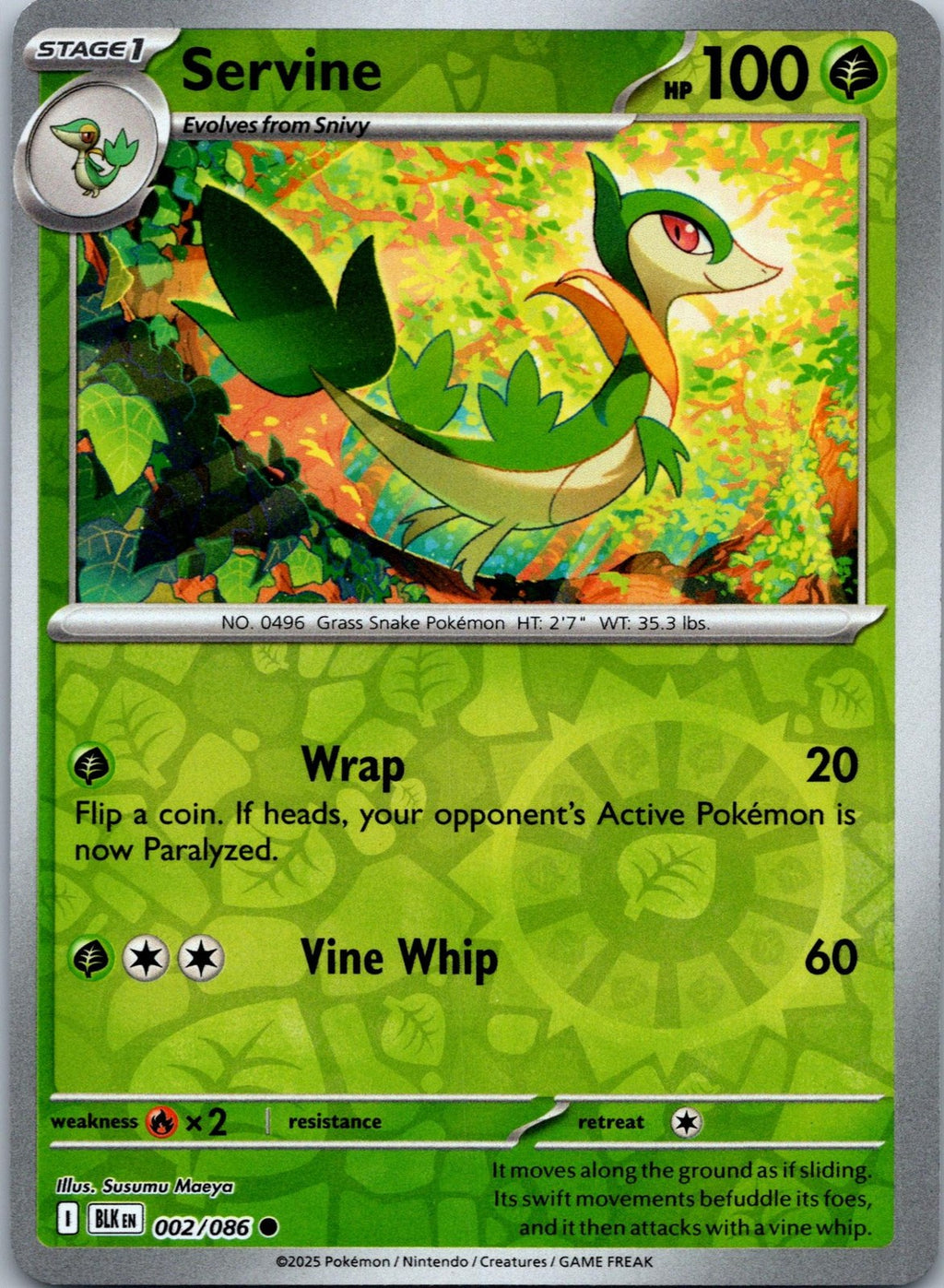 Servine 002/086 Common Black Bolt Pokemon Near Mint