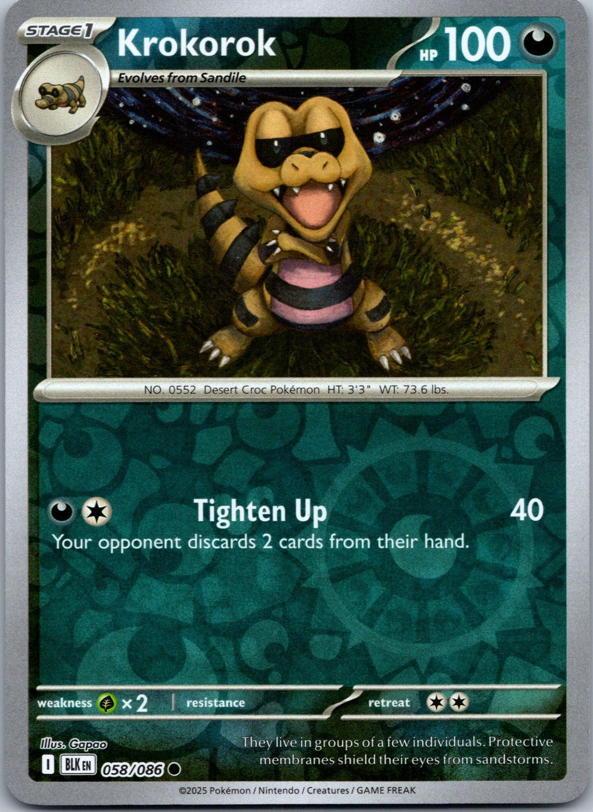 Krokorok 058/086 Common Black Bolt Pokemon Near Mint