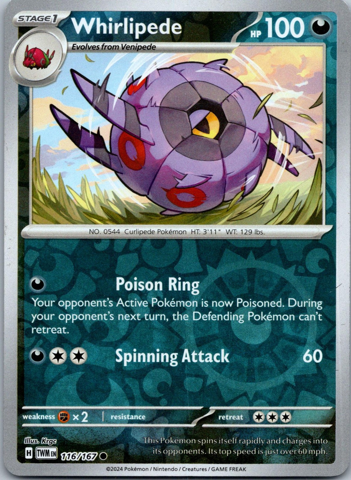 Whirlipede 116/167 Common Twilight Masquerade Pokemon Near Mint