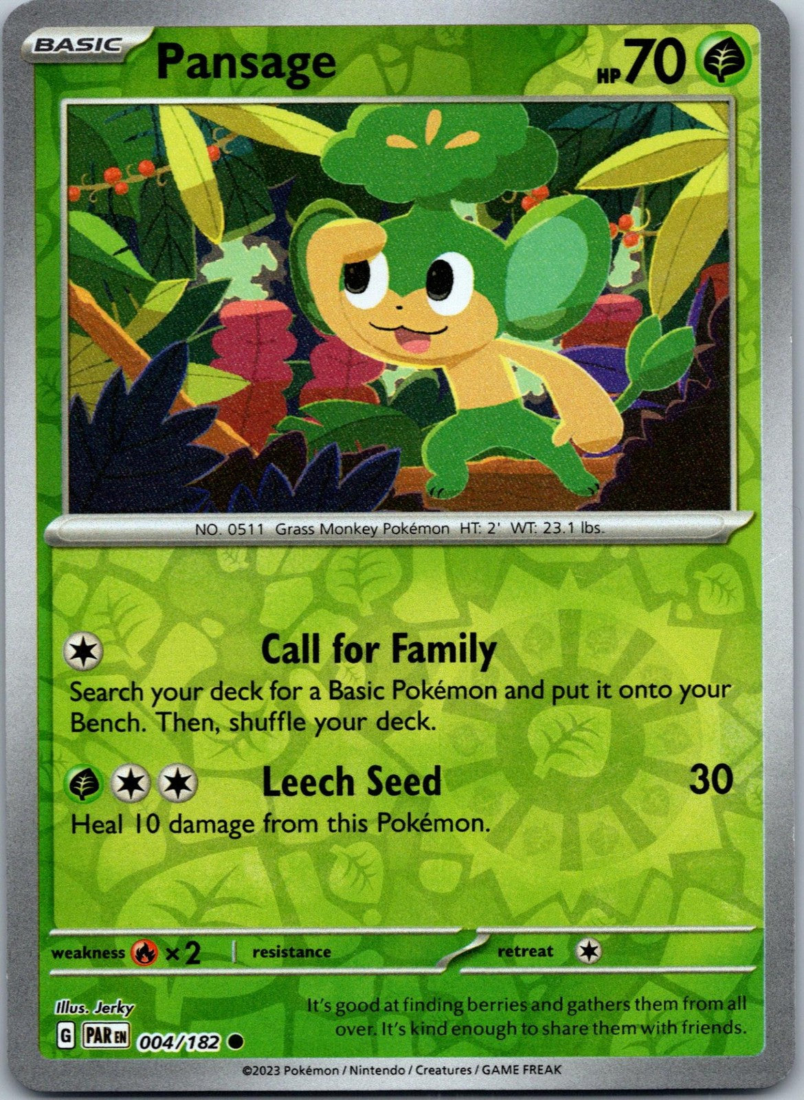 Pansage 004/182 Common Paradox Rift Pokemon Near Mint