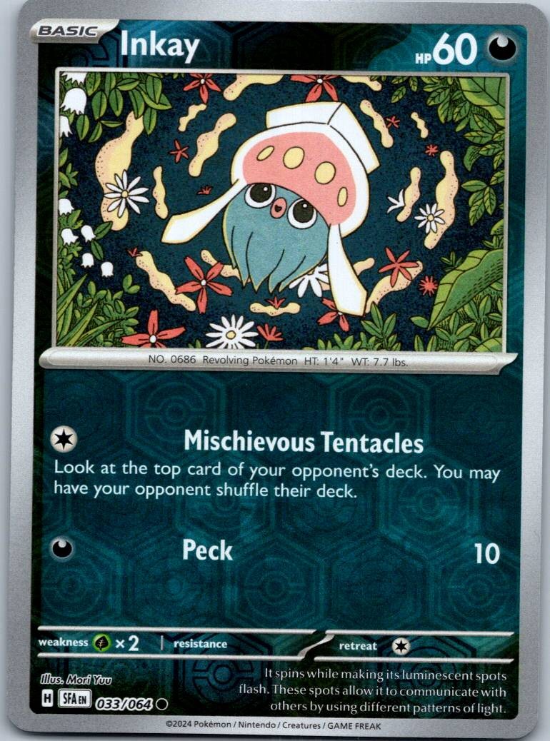 Inkay 033/064 Common Shrouded Fable Pokemon Reverse Holo Near Mint