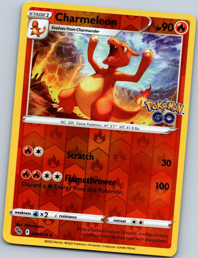 Charmeleon 009/078 Uncommon Pokemon GO Pokemon Reverse Holo Near Mint
