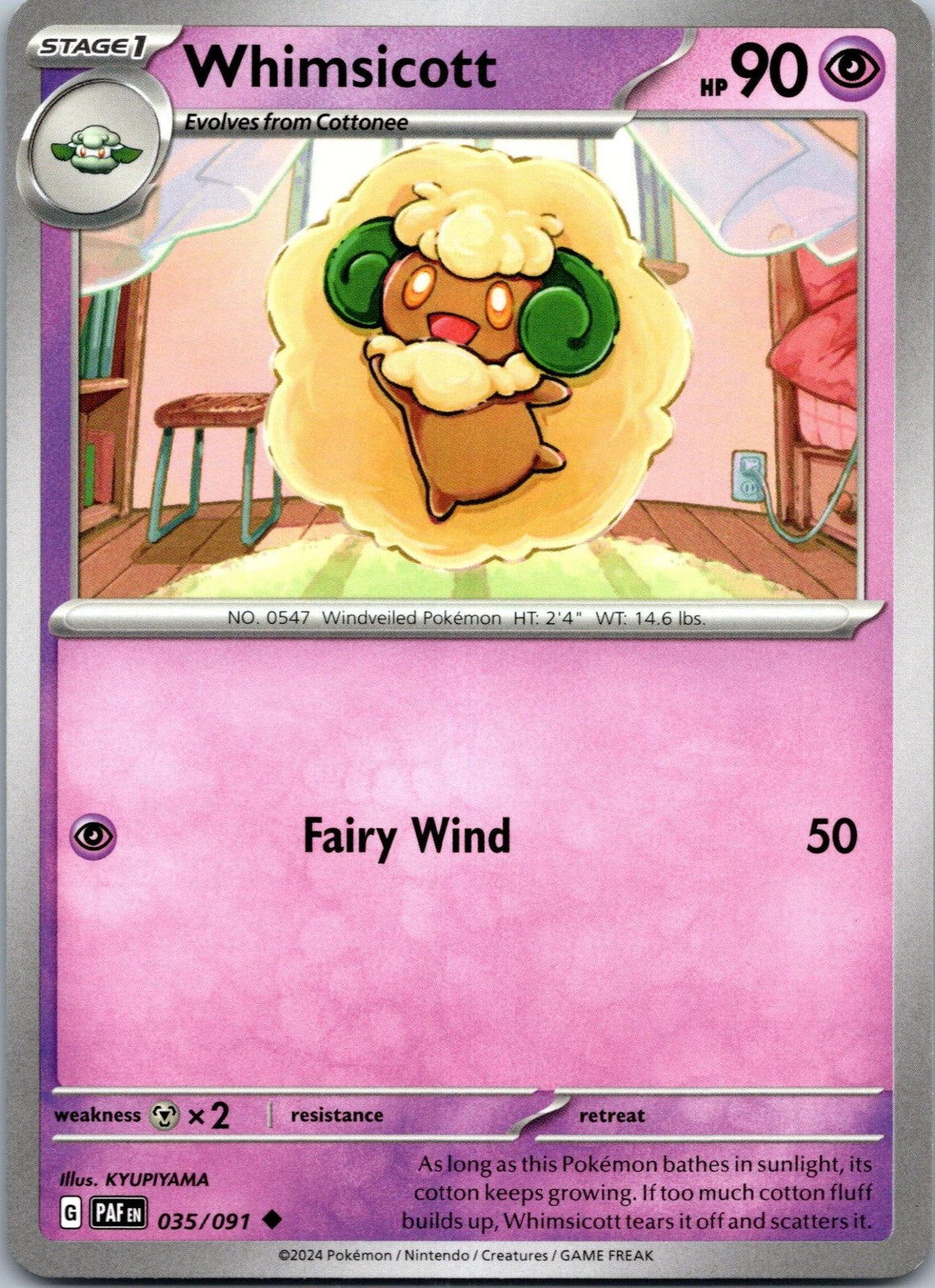 Whimsicott 035/091 Uncommon Paldean Fates Pokemon Near Mint