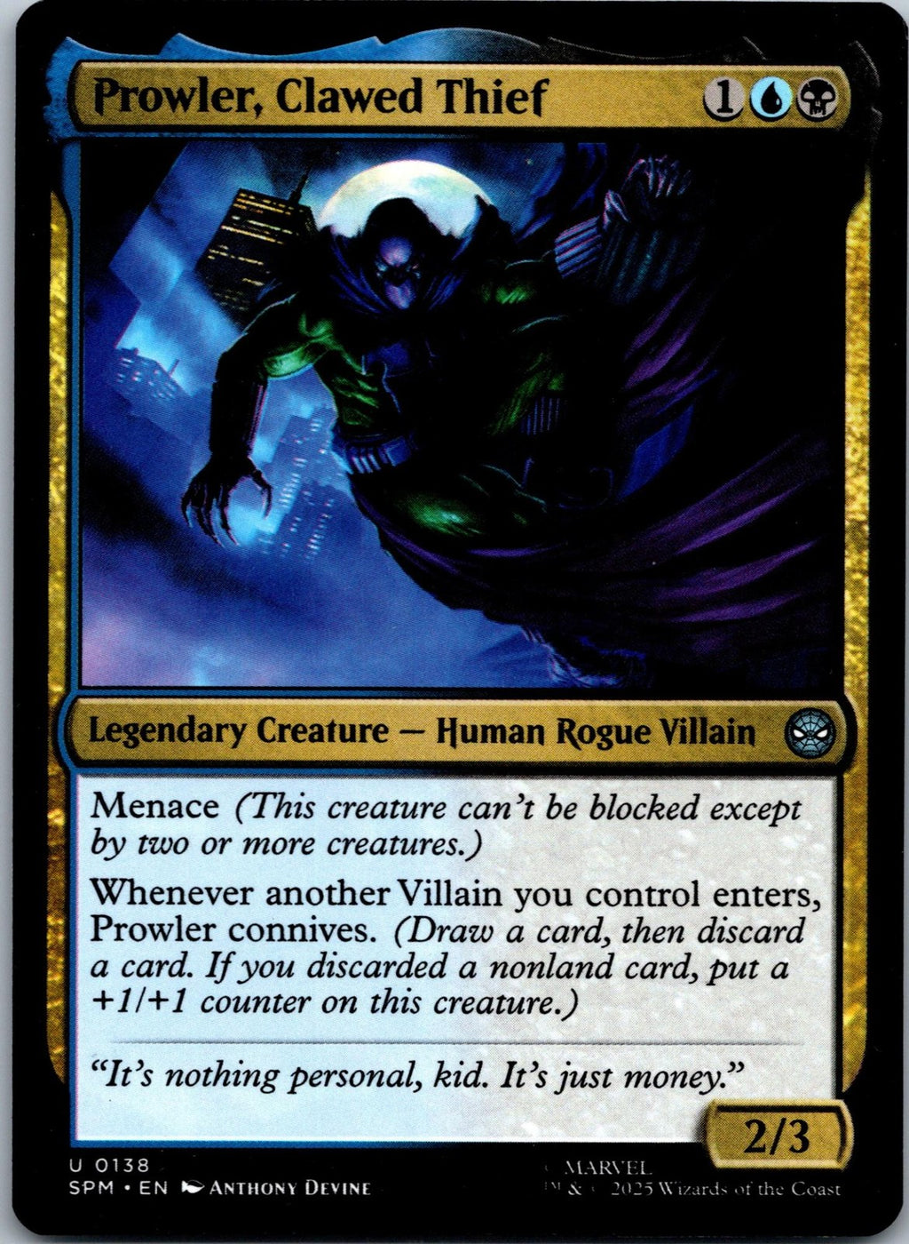 Prowler, Clawed Thief 138 Uncommon Marvel's Spider-Man Magic: The Gathering NM