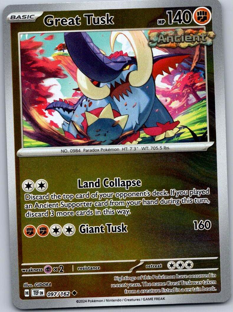 Great Tusk 097/162 Reverse Temporal Forces Pokemon Near Mint
