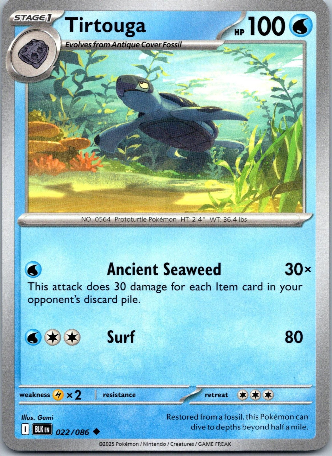 Tirtouga 022/086 Uncommon Black Bolt Pokemon Near Mint