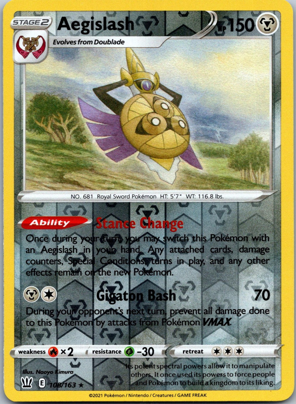 Aegislash 108/163 Rare Battle Styles Pokemon Near Mint