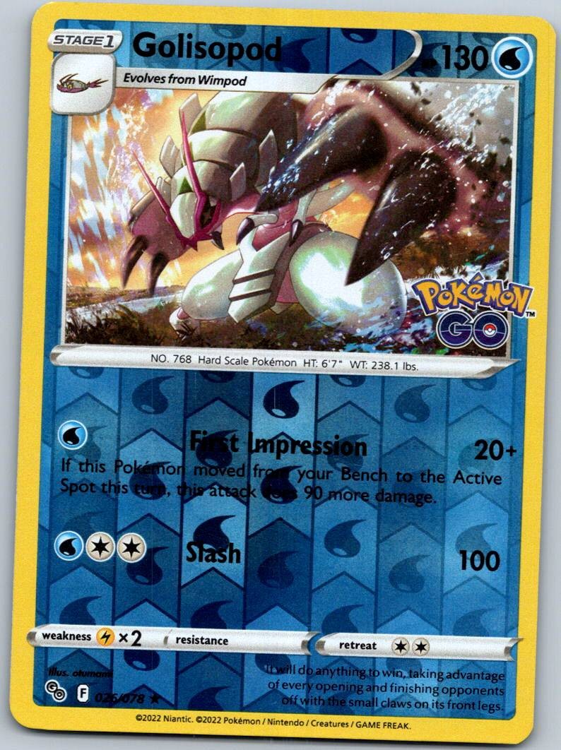 Golisopod 026/078 Holo Rare Pokemon GO Pokemon Reverse Holo Near Mint