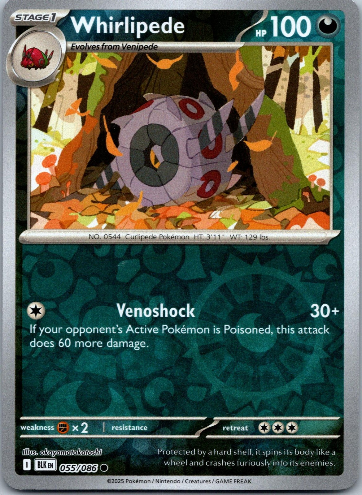 Whirlipede 055/086 Common Black Bolt Pokemon Near Mint