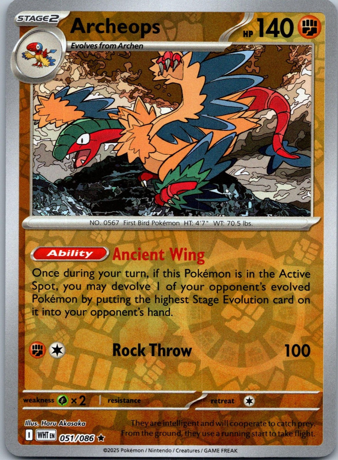 Archeops 051/086 Rare White Flare Pokemon Near Mint