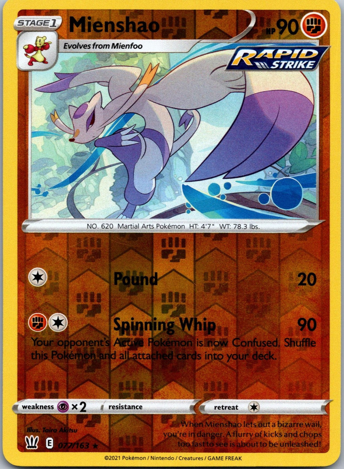 Mienshao 077/163 Rare Battle Styles Pokemon Near Mint