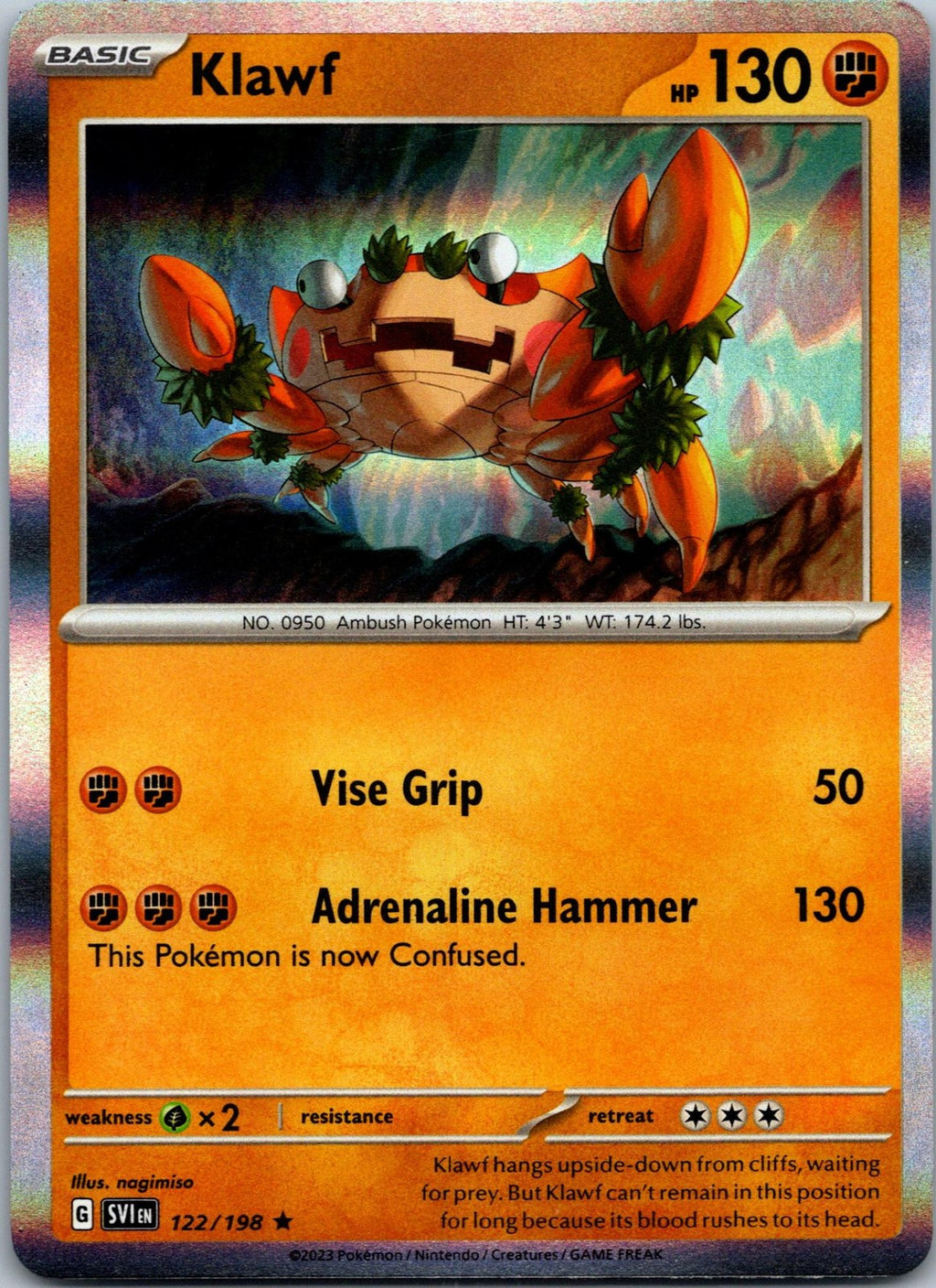 Klawf 122/198 Rare Scarlet & Violet Pokemon Near Mint