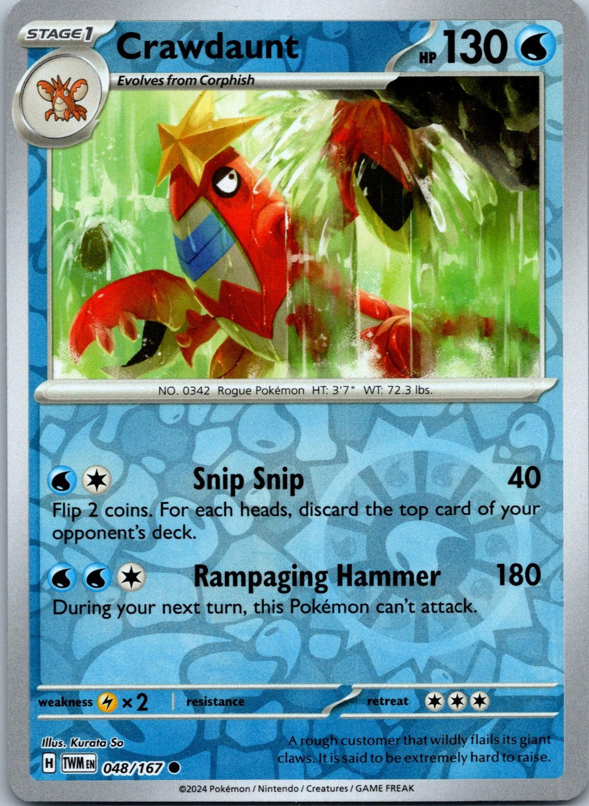 Crawdaunt 048/167 Common Twilight Masquerade Pokemon Near Mint