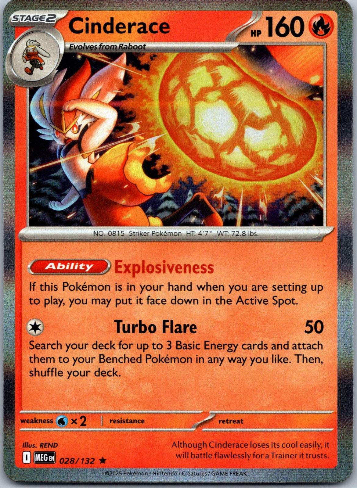 Cinderace 028/132 Rare Mega Evolution Pokemon Near Mint