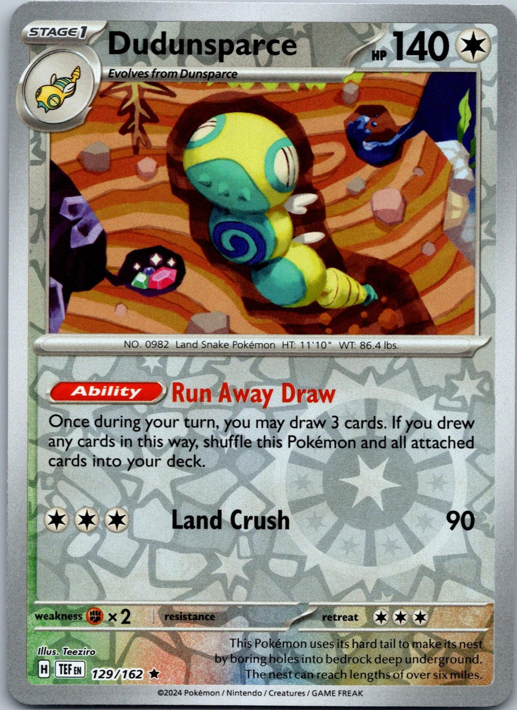 Dudunsparce 129/162 Rare Temporal Forces Pokemon Near Mint