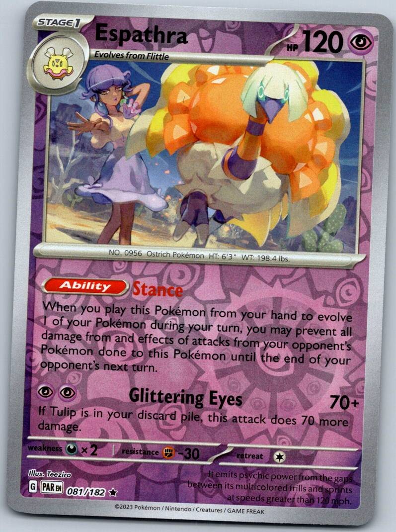 Espathra 081/182 Rare Paradox Rift Pokemon Reverse Holo Near Mint