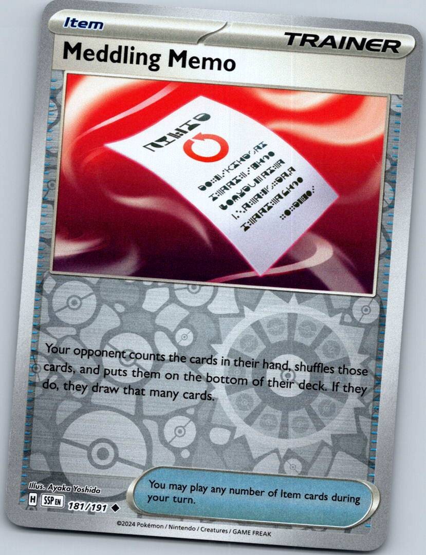 Meddling Memo 181/191 Reverse Surging Sparks Pokemon Near Mint