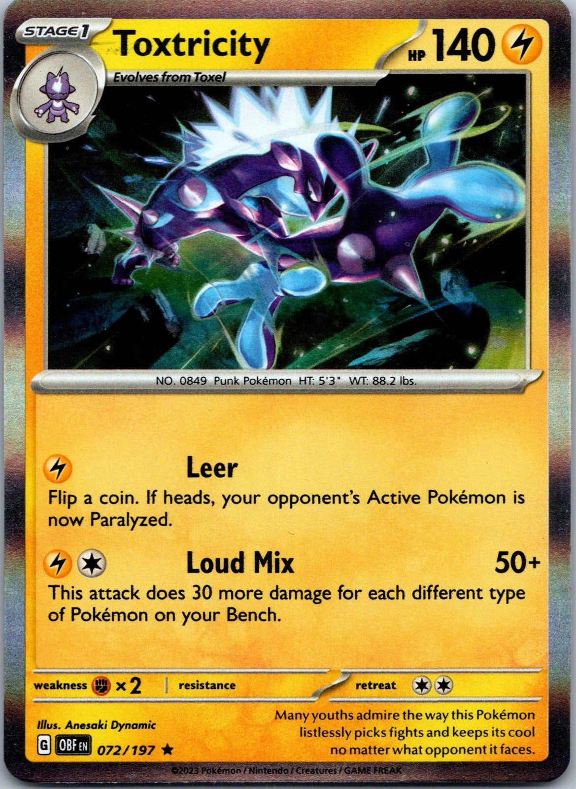 Toxtricity 072/197 Rare Obsidian Flames Pokemon Near Mint