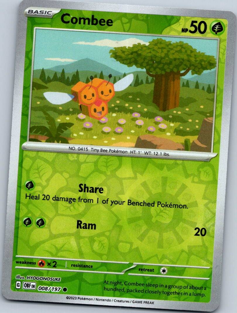 Combee 008/197 Common Obsidian Flames Pokemon Reverse Holo Near Mint