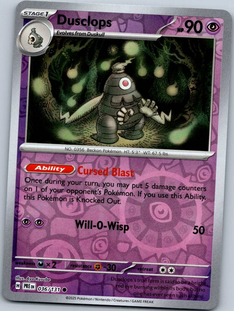 Dusclops 036/131 Common Prismatic Evolutions Pokemon Reverse Holo Near Mint