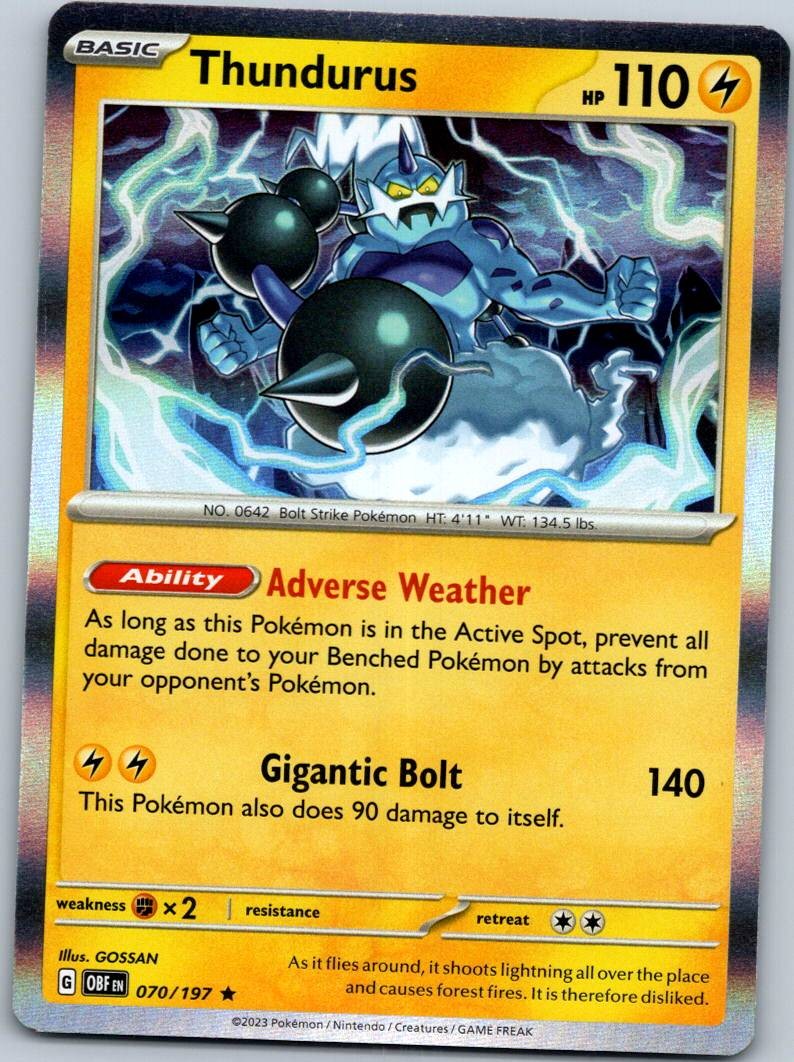 Thundurus 070/197 Rare Obsidian Flames Pokemon Near Mint