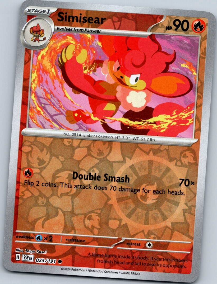 Simisear 023/191 Common Surging Sparks Pokemon Reverse Holo Near Mint