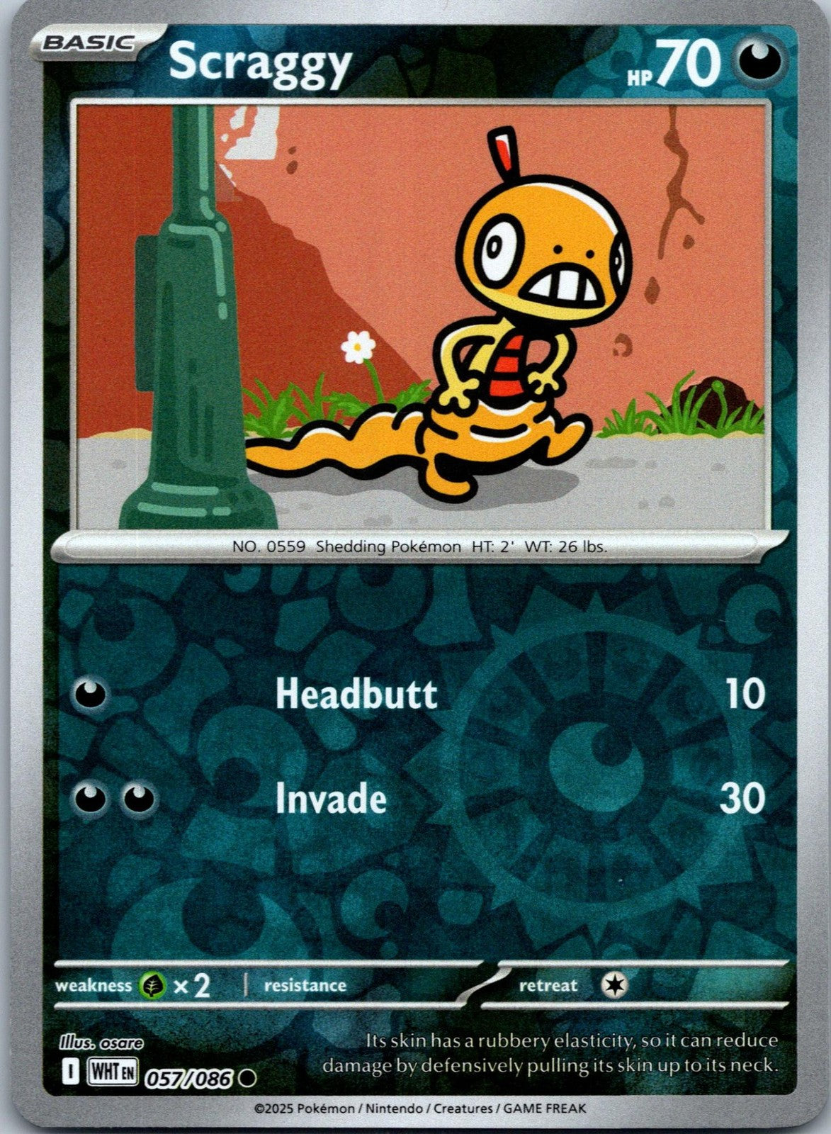Scraggy 057/086 Common White Flare Pokemon Near Mint