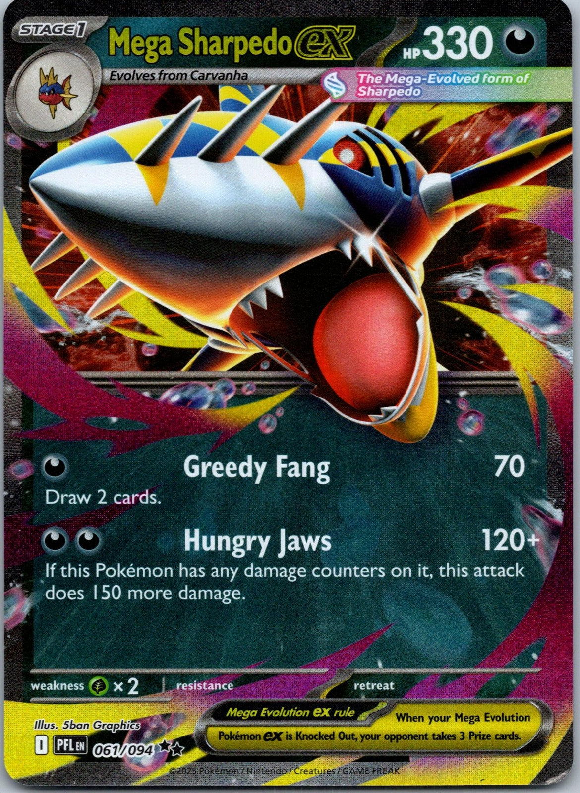 Mega Sharpedo ex 061/094 Double Rare Phantasmal Flames Pokemon Near Mint