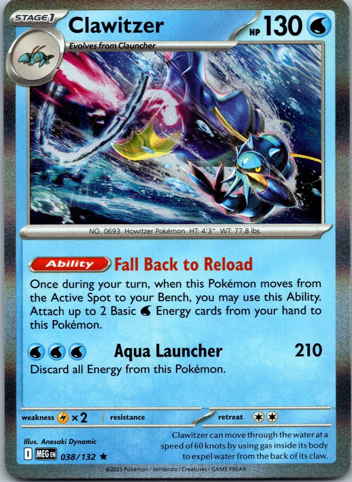 Clawitzer 038/132 Rare Mega Evolution Pokemon Near Mint