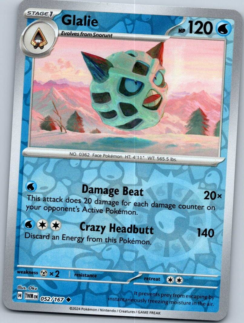 Glalie 052/167 Uncommon Twilight Masquerade Pokemon Reverse Holo Near Mint