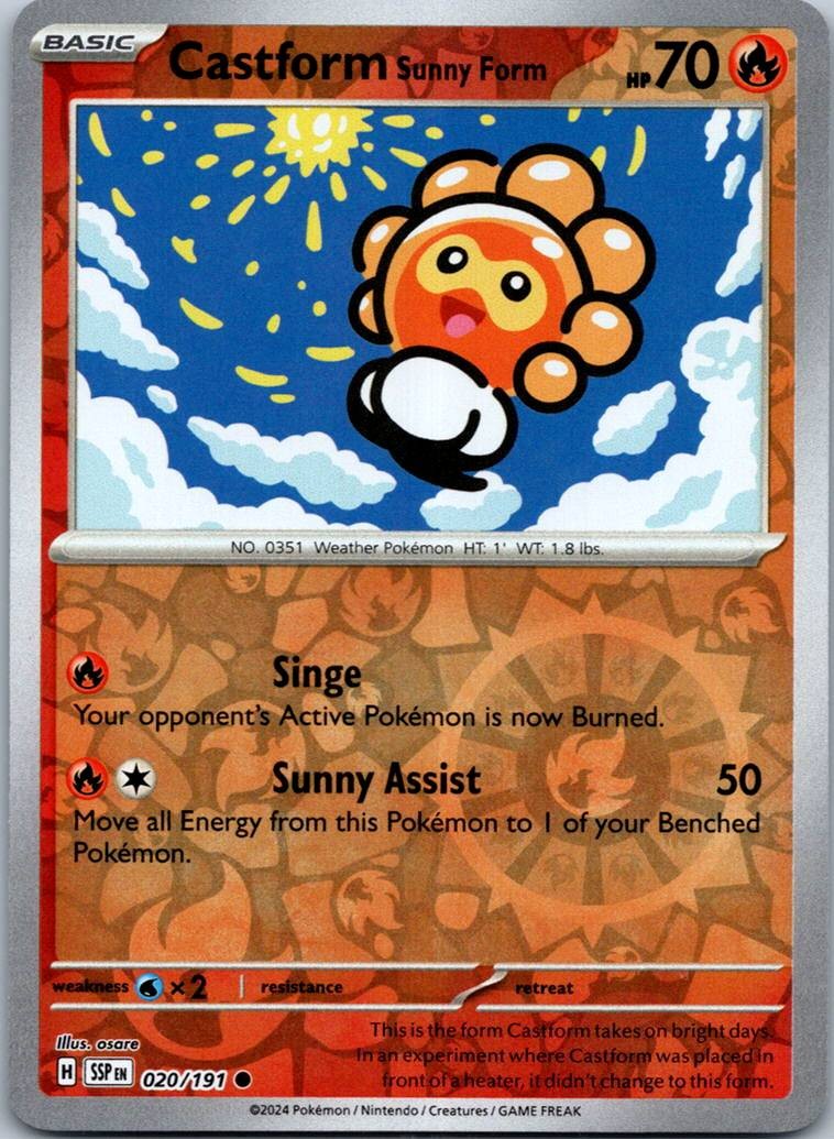 Castform Sunny Form 020/191 Common Surging Sparks Pokemon Reverse Holo Near Mint