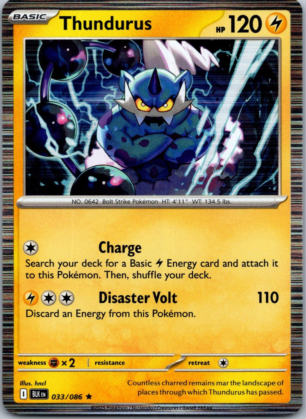 Thundurus 033/086 Rare Black Bolt Pokemon Near Mint