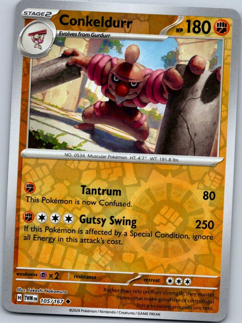 Conkeldurr 105/167 Uncommon Twilight Masquerade Pokemon Reverse Holo Near Mint