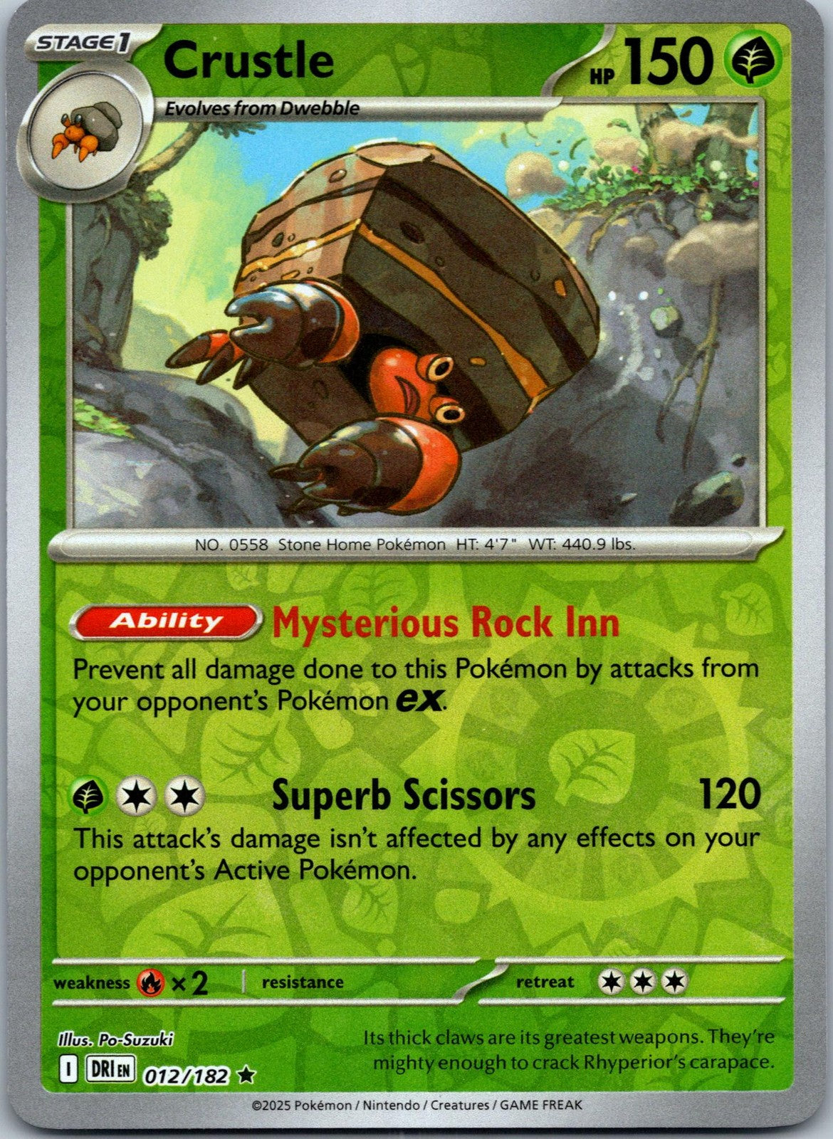 Crustle 012/182 Rare Destined Rivals Pokemon Near Mint