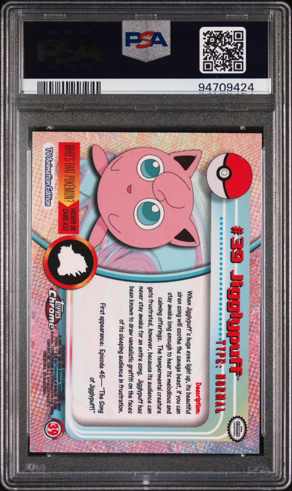 Jigglypuff 39 Topps Chrome T.v. Pokemon PSA 9