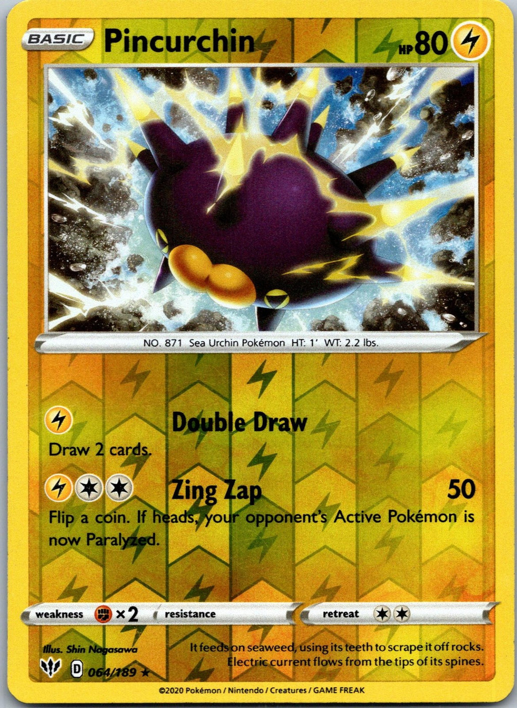 Pincurchin 064/189 Holo Rare Darkness Ablaze Pokemon Near Mint