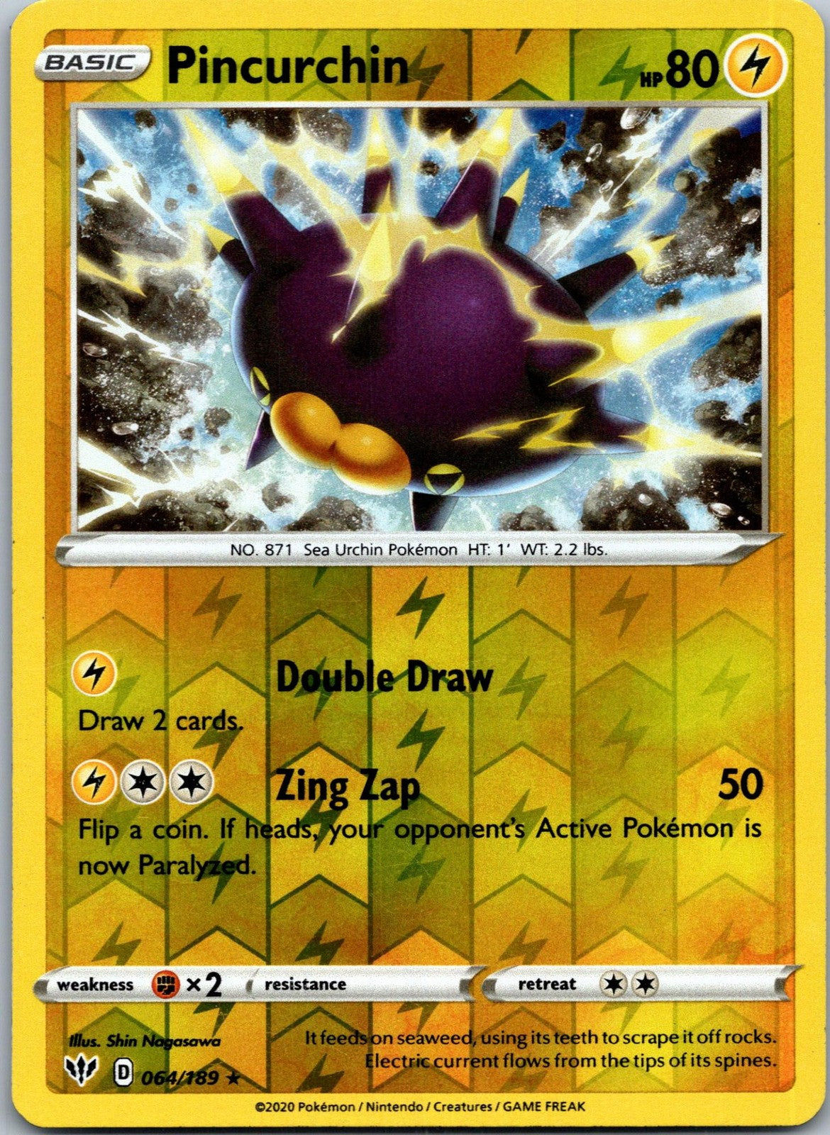 Pincurchin 064/189 Holo Rare Darkness Ablaze Pokemon Near Mint