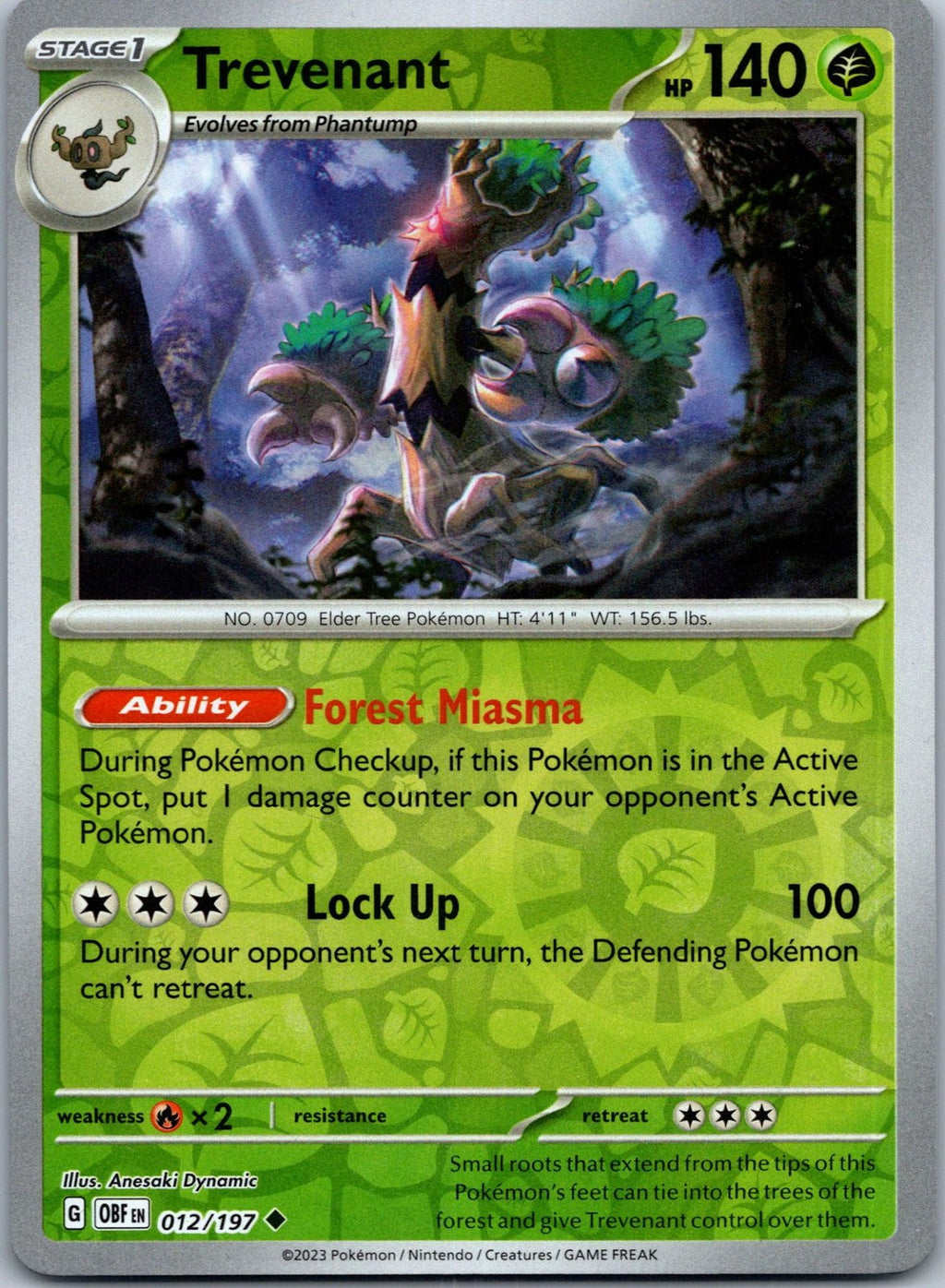 Trevenant 012/197 Uncommon Obsidian Flames Pokemon Near Mint
