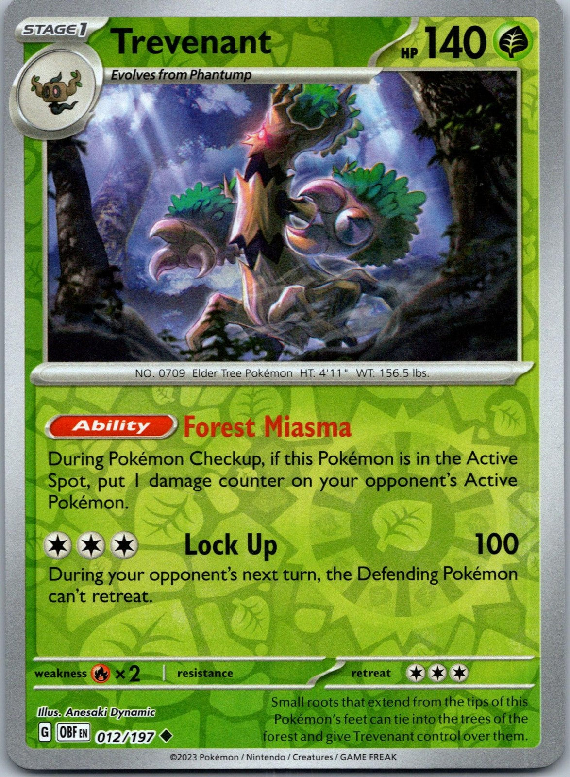 Trevenant 012/197 Uncommon Obsidian Flames Pokemon Near Mint