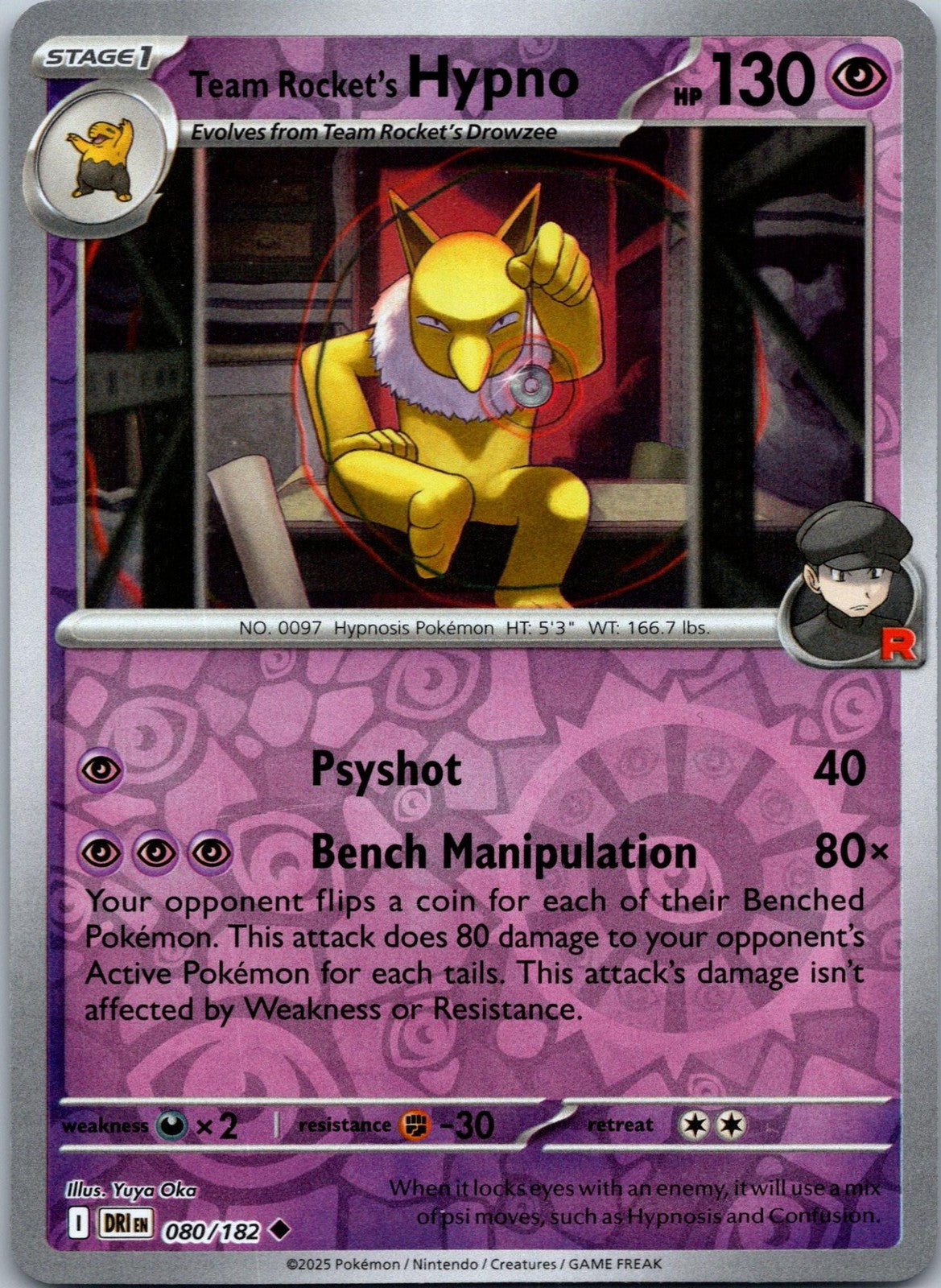 Team Rocket's Hypno 080/182 Uncommon Destined Rivals Pokemon Near Mint