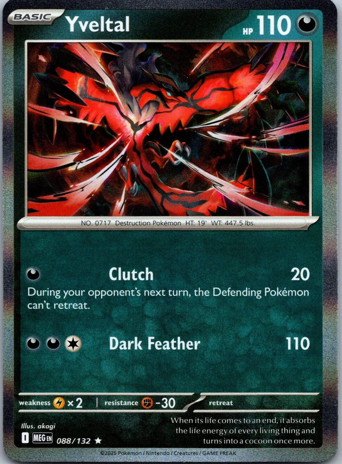 Yveltal 088/132 Rare Mega Evolution Pokemon Near Mint