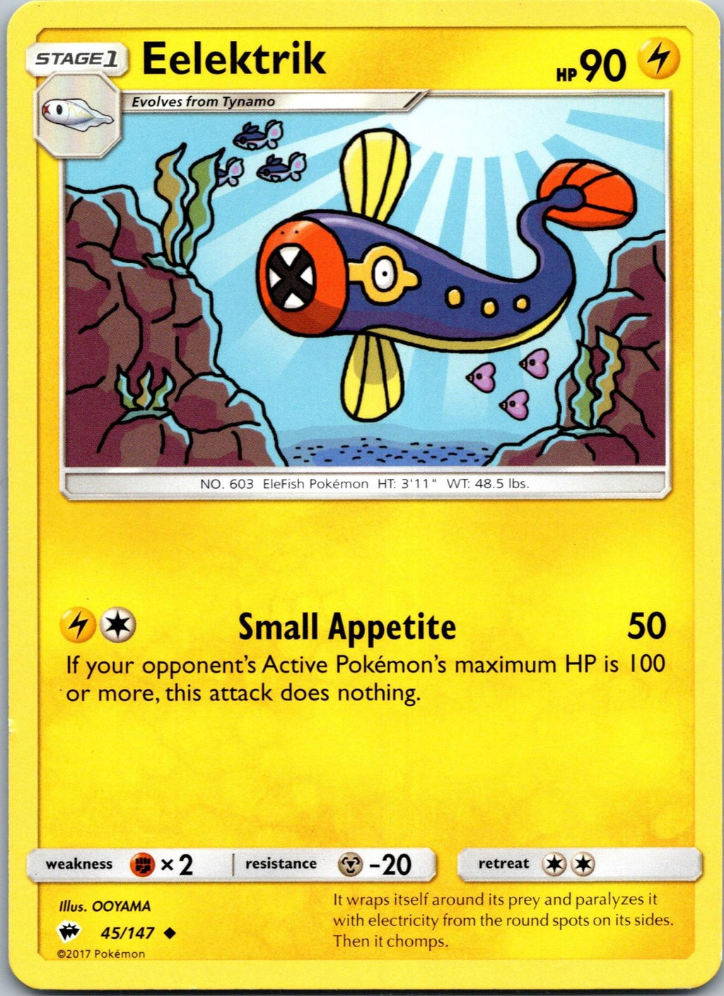 Eelektrik 45/147 Uncommon Burning Shadows Pokemon Near Mint