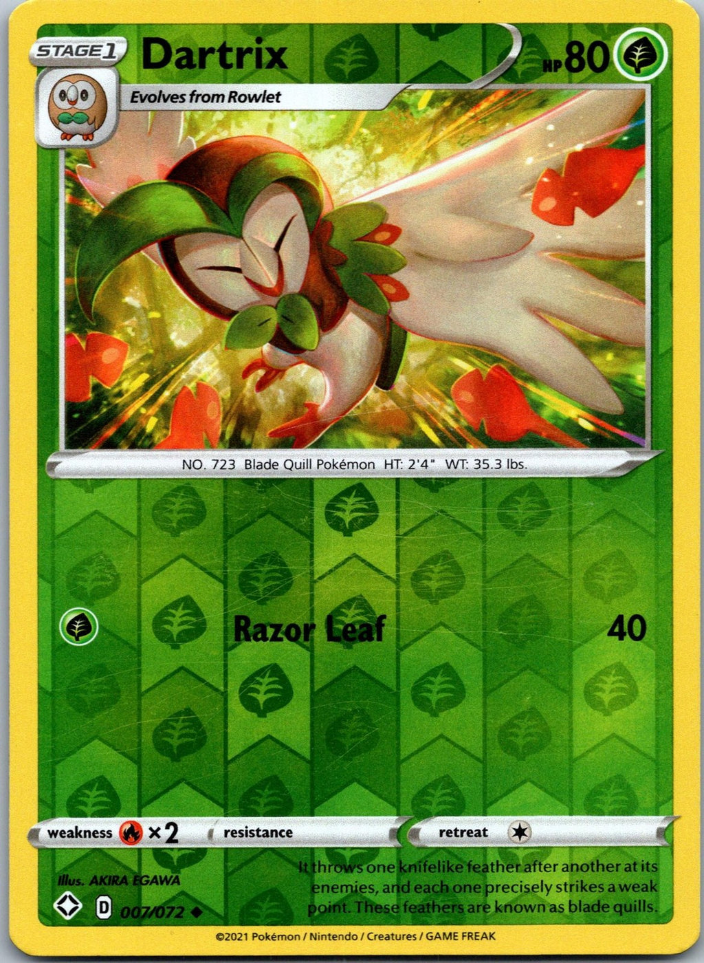 Dartrix 007/072 Uncommon Shining Fates Pokemon Near Mint