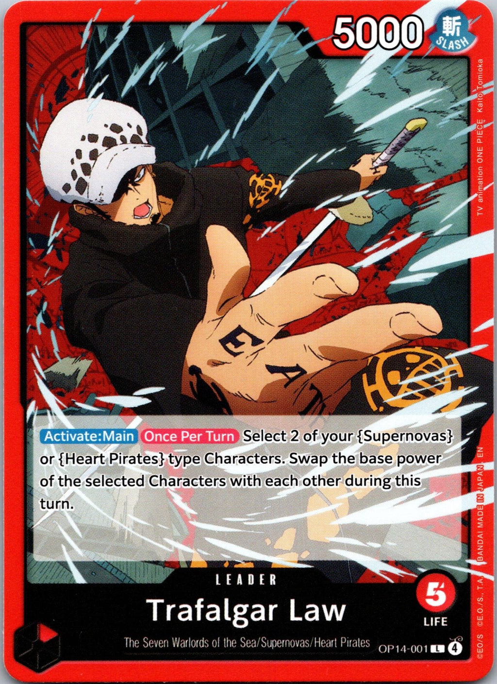 Trafalgar Law OP14-001 Leader The Azure Sea's Seven One Piece Near Mint