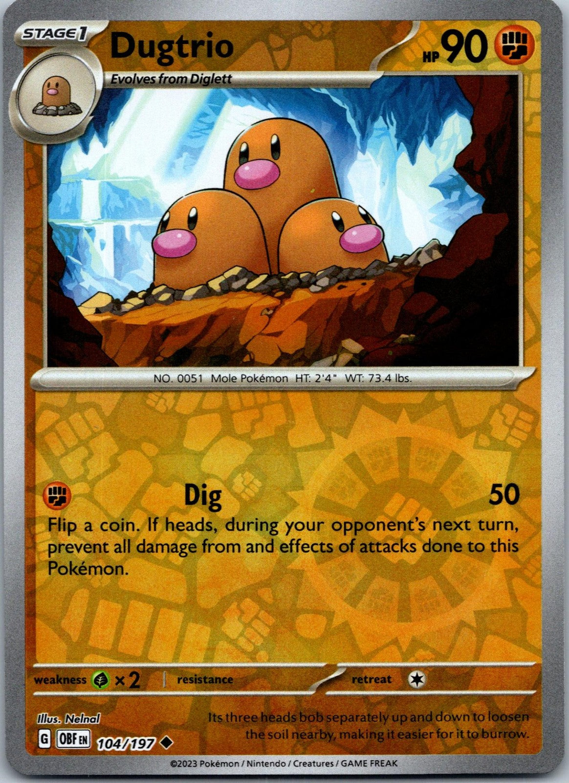 Dugtrio 104/197 Uncommon Obsidian Flames Pokemon Near Mint