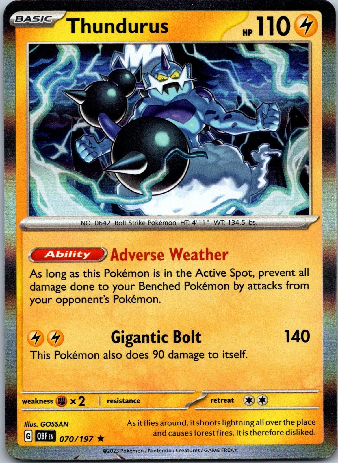 Thundurus 070/197 Rare Obsidian Flames Pokemon Near Mint