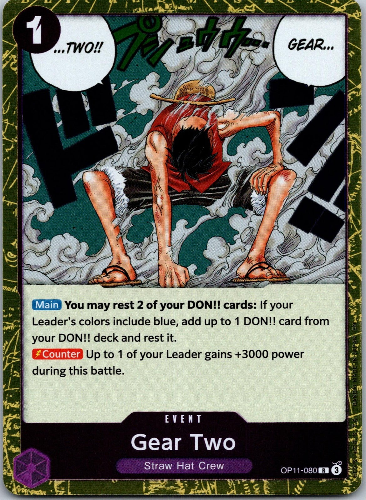 Gear Two OP11-080 Rare A Fist of Divine Speed One Piece Near Mint