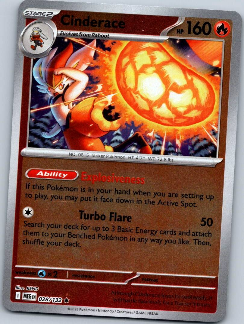 Cinderace 028/132 Rare Mega Evolution Pokemon Reverse Holo Near Mint